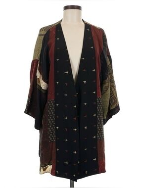 ANNE NAMBA 100% Silk Open Front Asian Kimono Jacket One Size EUC
